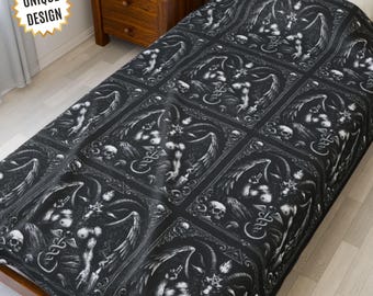 Coperta con motivo Baphomet: coperta in velluto occulto con sigillo satanico, arredamento gotico per la casa, regalo stregonesco per Dark Souls