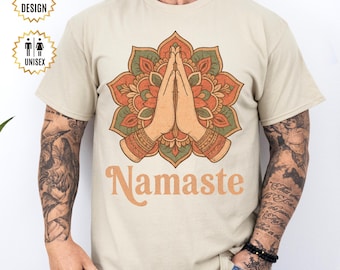Namaste-T-shirt: boho-kleding | Shirt yoga-retraites | Meditatieshirt | Mindfulness spiritueel T-shirt | Mandala kunstcadeau voor yogi's | Zen-T-shirt