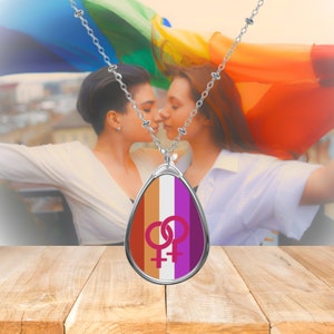Lesbian Necklace, Love is Love,  Lesbian Pride Necklace, Lesbian Rainbow Jewelry, Lesbian Girlfriend Gift, Lesbian Valentine&#39;s Day Gift Idea