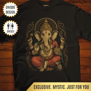 Ganesha T-Shirt, Hindu Elephant God Tee, Lord Ganesh Shirt for Yoga, Meditation, Spiritual Gift,  Boho Indian Graphic Tee, Divine Femenine