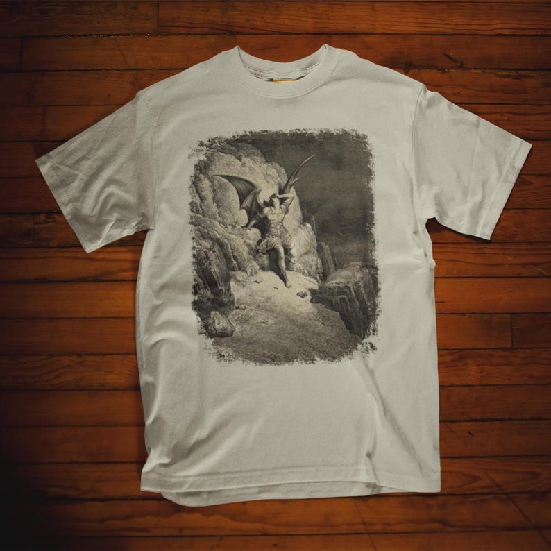 Paradise Lost Gustave Doré Shirt - John Milton Engraving T-Shirt featuring Lucifer as Fallen Angel. Perfect gift for art lovers. Classic art design for fans of famous engravings and iconic paintings.
