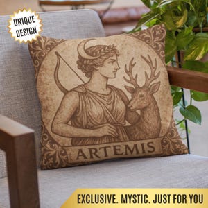 Artemis Pillow Case Boho Home Decor Vintage Greek Goddess Decor Distressed Pagan Mythology Cushion Cover Witchy Gift Moon Goddess Pillow