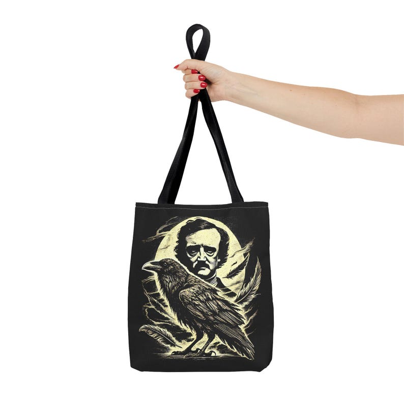 Edgar Allan Poe Gothic Tote Bag - Vintage Style Book Lover Gift Dark Academia Literary Tote, Poe Art Poetry Gift Idea for Bookish, The Raven