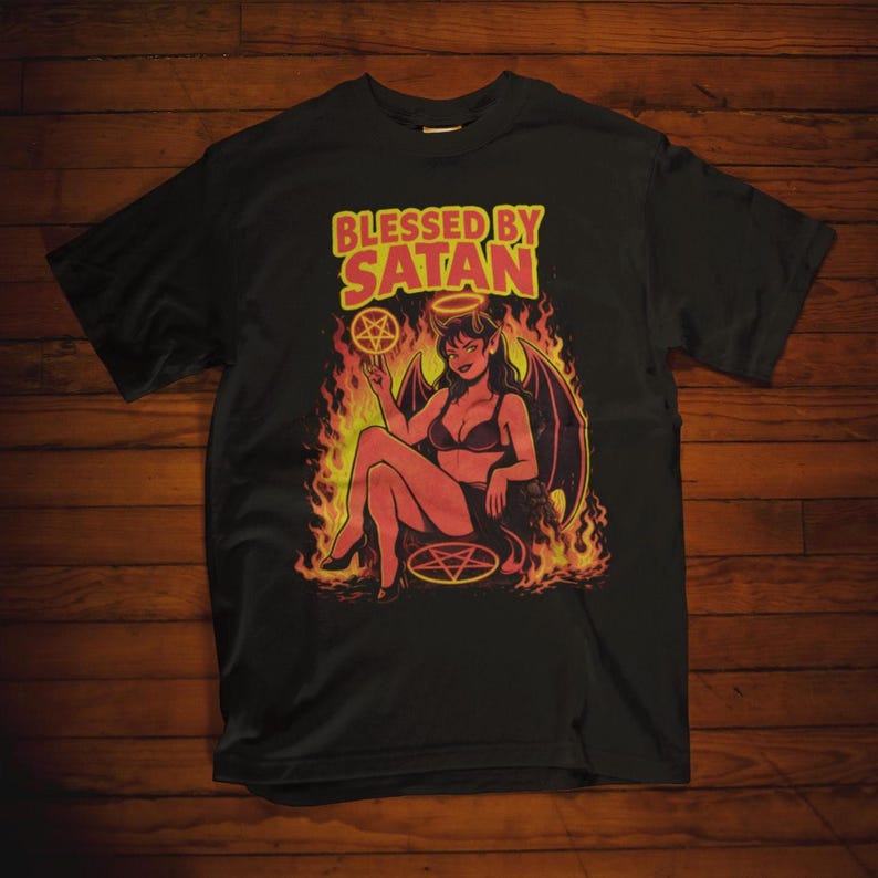 Satanic Merch Blessed by Satan Shirt: Funny Devil Shirt | Gothic Satanic Tee | Dark ...