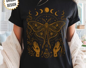 Luna Moth Shirt Gift for Her, Mystic Moon and Moth Tee, Moon Phases Shirt, Celestial Witchy Shirt, Mystical Moth Clothing, Mothers Day Gift