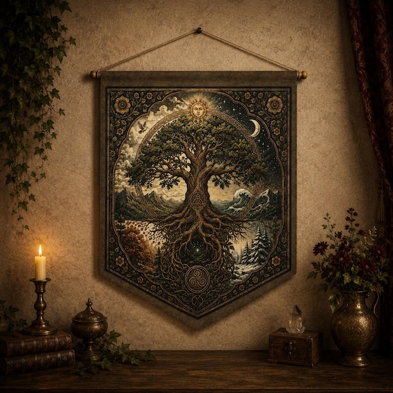 Tree of Life Wall Decor: Celtic Tree of Life Decor | Yggdrasil Inspired Tapestry | Pagan Altar Wall Hanging | Wiccan Home Decor Sacred Gift