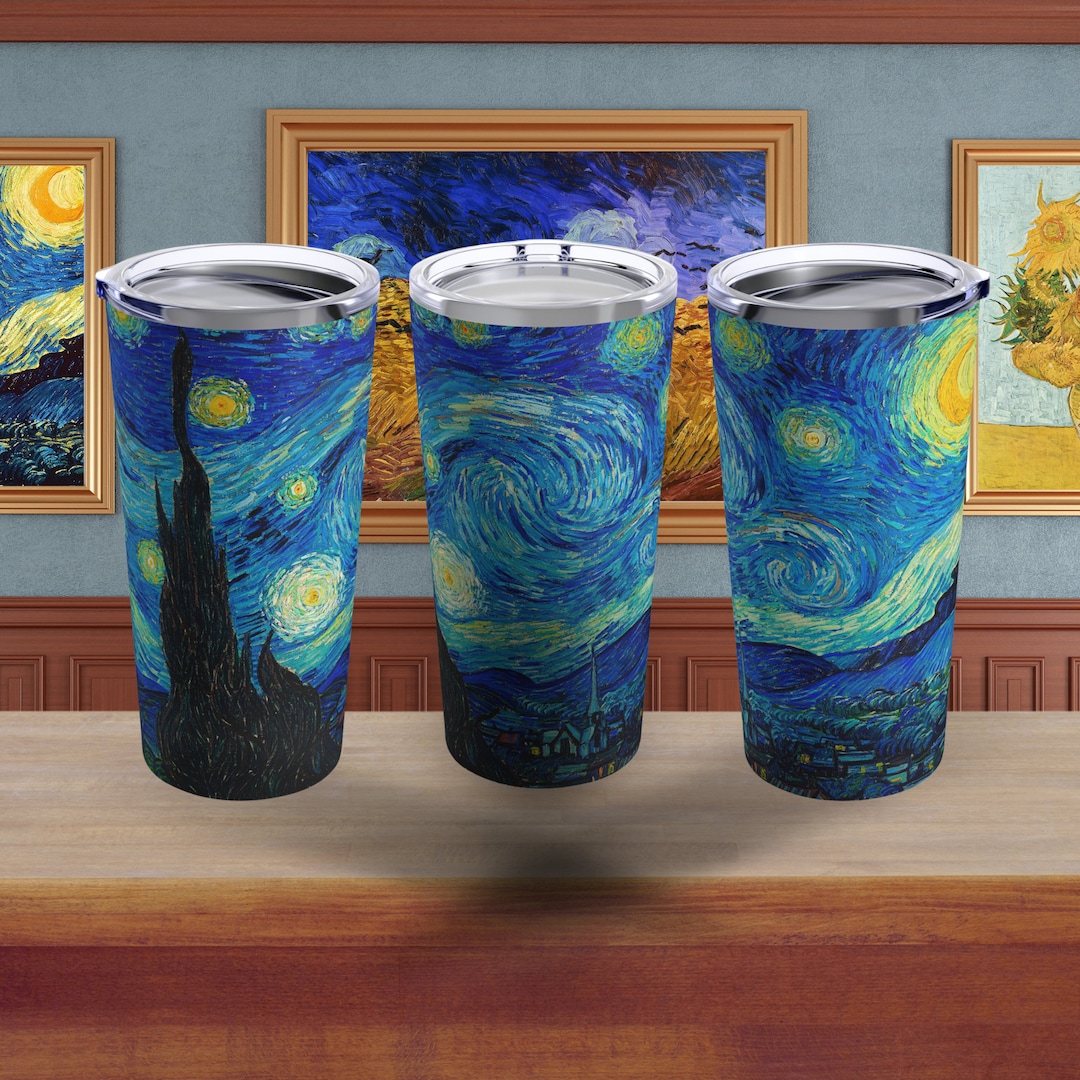 JUMBEAR Starry Night Van Gogh - Borraccia Termica In Acciaio Inox, A Tenuta Stagna, Con Coperchio In Paglia, Per Fitness, Palestra E Sport All'aria