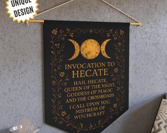 Hecate Invocation Wall Decor Triple Goddess Witchy Decor Occult Altar Hekate Wiccan Home Decor Dark Feminine Moon Black Magic Wall Hanging