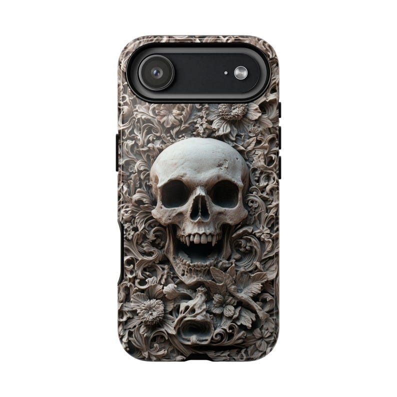 Gothic iPhone Case with 3D Skull – Macabre Baroque Design for iPhone 17, 16, 15, 14, 13 Pro Max & All Models. Dark Aesthetic Phone Case for Gothic Style Lovers. Unique Gothic Gift for Him or Her