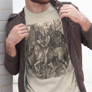 Albrecht Dürer riddare döden och djävulen T-shirt konst gåva för konstälskare berömd målning unisex-tröja gravyrtryck konstnärlig t-shirt