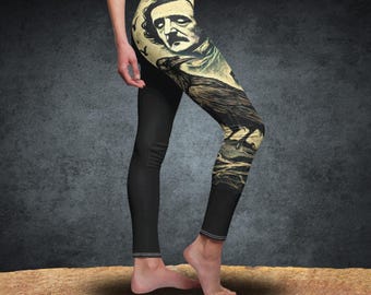 Edgar Allan Poe Gothic Leggings "Nevermore" Design The Raven Literary Clothing Dark Academia Gift Idea for Book Lovers Goth Yoga Pants