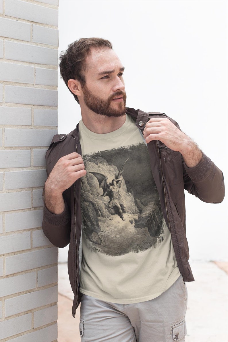 Paradise Lost Gustave Doré Shirt - John Milton Engraving T-Shirt featuring Lucifer as Fallen Angel. Perfect gift for art lovers. Classic art design for fans of famous engravings and iconic paintings.
