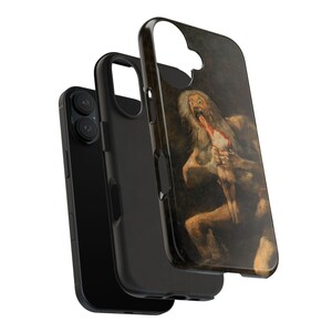 iPhone case featuring Goya's 'Saturn Devouring His Son,' printed with vivid detail. Made from durable materials, it protects your phone from scratches and damage. A perfect gift for art lovers or anyone seeking a unique, artistic phone accessory.