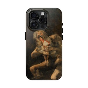 iPhone case featuring Goya's 'Saturn Devouring His Son,' printed with vivid detail. Made from durable materials, it protects your phone from scratches and damage. A perfect gift for art lovers or anyone seeking a unique, artistic phone accessory.