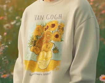 Zonnebloemen van Van Gogh Sweatshirt Beroemde schilderij trui voor kunstliefhebbers Cadeau voor kunstenaars, artistieke kleding, uniseks Vincent van Gogh-kleding