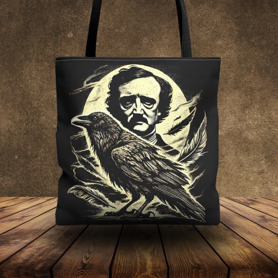 Edgar Allan Poe Gothic Tote Bag - Vintage Style Book Lover Gift Dark Academia Literary Tote, Poe Art Poetry Gift Idea for Bookish, The Raven