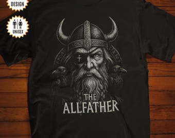 Camiseta de Odín, el Padre Todopoderoso, dios nórdico, vikingo, cuervos Huginn y Muninn / mitología pagana, regalo para guerreros nórdicos y fanáticos del Valhalla