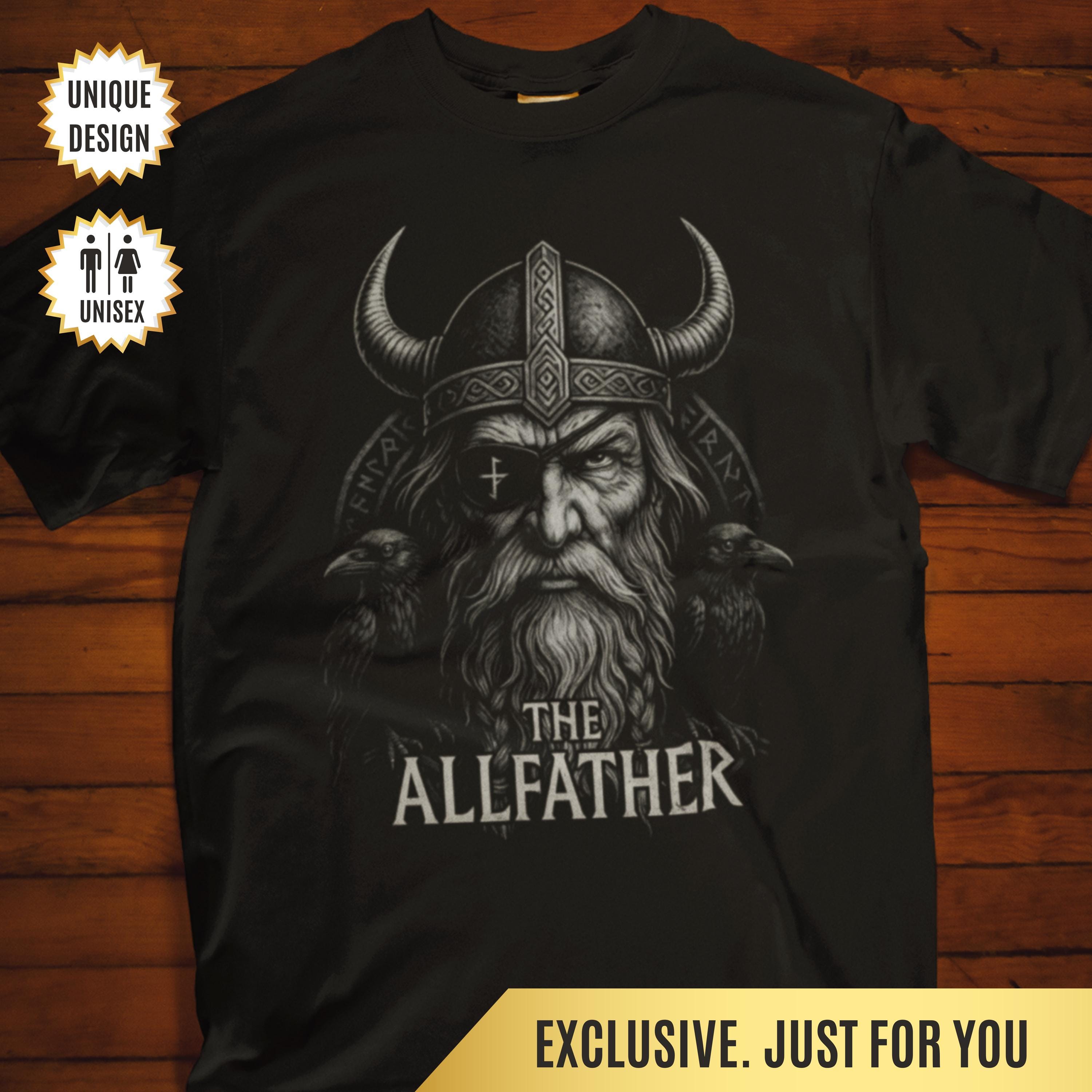 全能の神オーディンTシャツ 北欧神バイキングシャツ フギン＆ムニン レイヴンズ | 北欧の戦士とヴァルハラファンへの異教神話ギフト - Etsy 日本, image size:3000x3000