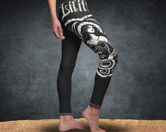 Lilith Pagan Goddess Leggings, Satanic Yoga Pants, Occult Leggings, Goth Leggings, Witchy Leggings, Wicca Leggings Gift for Gothic Women