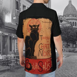 May include: Black and white illustration of a cat on a vintage poster with the text "Tournée du Chat Noir de  Rodolphe Salis".