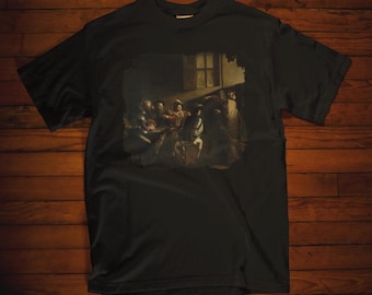 Maglietta "La Vocazione di San Matteo" di Caravaggio. Maglietta con dipinto famoso, regalo per gli amanti dell'arte, iconico capo d'abbigliamento artistico, maglietta Caravaggio.