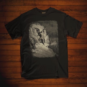 Paradise Lost Gustave Doré Shirt - John Milton Engraving T-Shirt featuring Lucifer as Fallen Angel. Perfect gift for art lovers. Classic art design for fans of famous engravings and iconic paintings.
