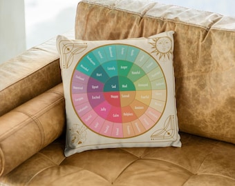 Feelings Wheel Pillow Case: Therapist Office Decor, Emotion Wheel Pillow Case, Mood Tracker Emotional Therapy School Psychologist Gift