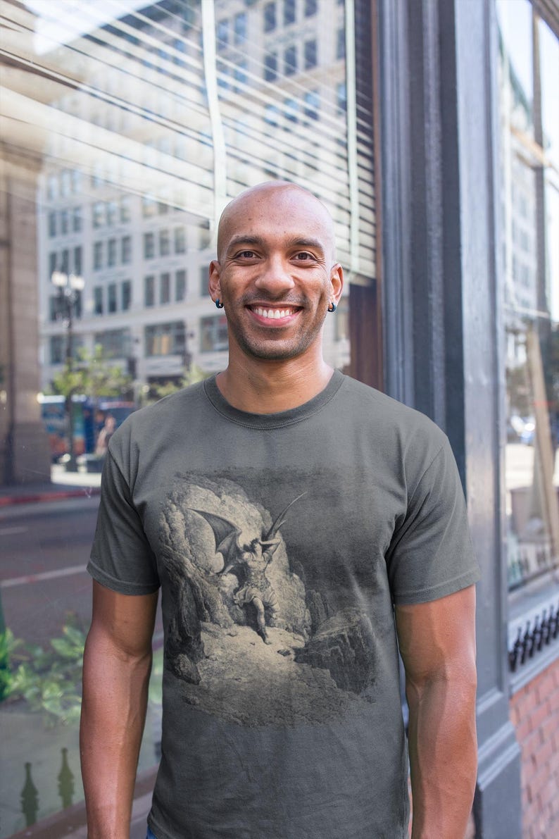 Paradise Lost Gustave Doré Shirt - John Milton Engraving T-Shirt featuring Lucifer as Fallen Angel. Perfect gift for art lovers. Classic art design for fans of famous engravings and iconic paintings.