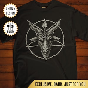 Baphomet Goat Head T-Shirt Satanic Pentagram Shirt Occult Gothic Tee | Dark Aesthetic Gift for Witches, Metalheads & Left-Hand Path Fans