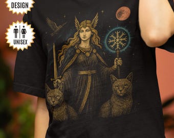 Freya Norse Goddess T-Shirt, Freyja Viking Shieldmaiden Tee, Pagan Witchcore Shirt, Mythology Gift for Her, Nordic Warrior Goddess Shirt