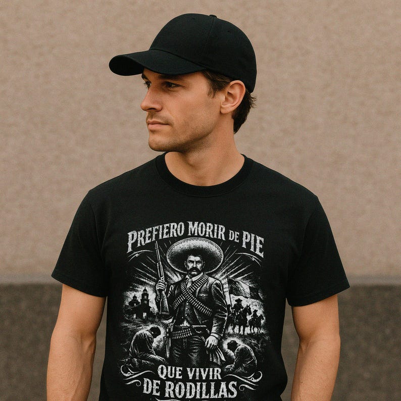 Emiliano Zapata unisex t-shirt featuring a powerful illustrated portrait of the Mexican revolutionary leader, inspired by the Mexican Revolution. This rebel spirit history shirt honors Emiliano Zapata’s fight for justice, land reform, and freedom, celebrating Latin heritage, revolutionary symbolism, and iconic Mexican history in a bold, striking design.