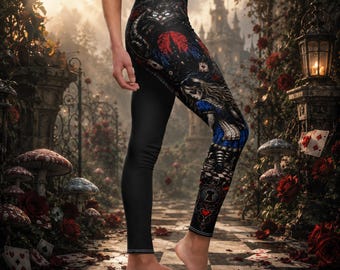 Gothic Alice in Wonderland-legging voor dames: donkere, esthetische yogabroek | Gotische fantasielegging | Griezelig sprookje Cadeau voor haar