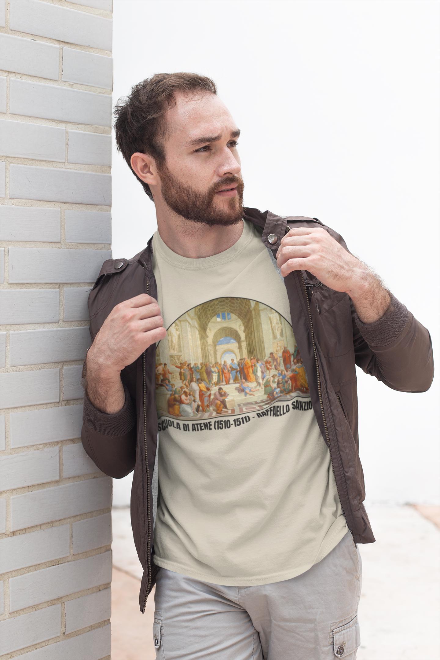 ラファエロ・サンツィオ作「アテネの学堂」Tシャツ 芸術愛好家への 