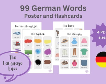 99 German Words | Basic German Vocabulary | German Starter Vocabulary Pack | German Vocabulary Flashcards | Deutsch lernen