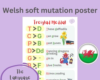 Welsh Soft Mutation Poster | Treiglad Meddal Chart | Learn Welsh | Dysgu Cymraeg