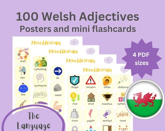 100 Welsh Adjectives | Welsh | Geirfa Cymraeg |  Welsh Flashcards