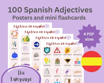 100 Spanish Adjectives Flashcards: Vocabulary Learning (PDF Download)