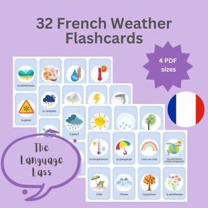 32 French Weather Flashcards | Learn French Vocabulary | Printable Flashcards