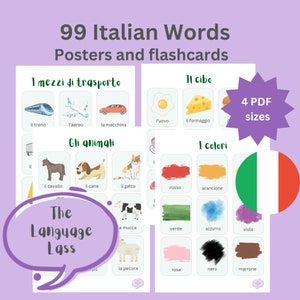 99 Flashcards di vocabolario italiano / Parole italiane essenziali / Apprendimento della lingua italiana