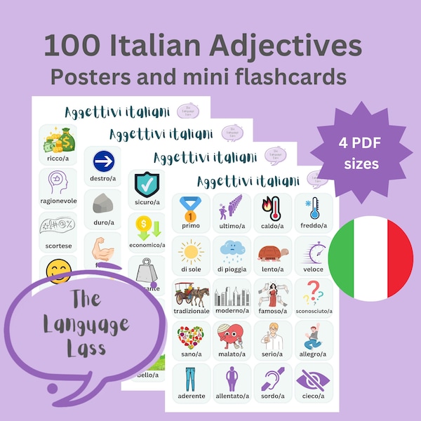 100 Italian Adjectives | Italian Vocabulary | Italian Flashcards