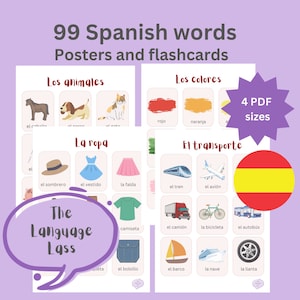 99 palabras en español / Vocabulario básico en español / Paquete de vocabulario inicial en español / Tarjetas de vocabulario en español / Vocabulario español