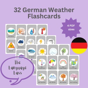 32 German Weather Flashcards | Printable German Flashcards | Learn German | Deutsch Lernen