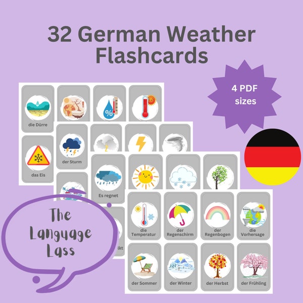 32 German Weather Flashcards | German Flashcards | Deutsch lernen