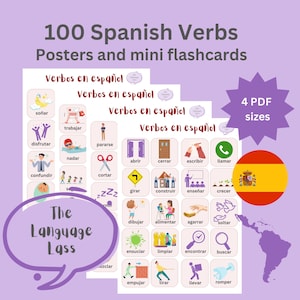 100 Spaanse werkwoorden Flashcards | Afdrukbare Spaanse woordenschat | Spaans leren | Spaanse flashcards voor beginners
