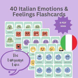 40 flashcard sulle emozioni italiane / flashcard italiane / impara l'italiano