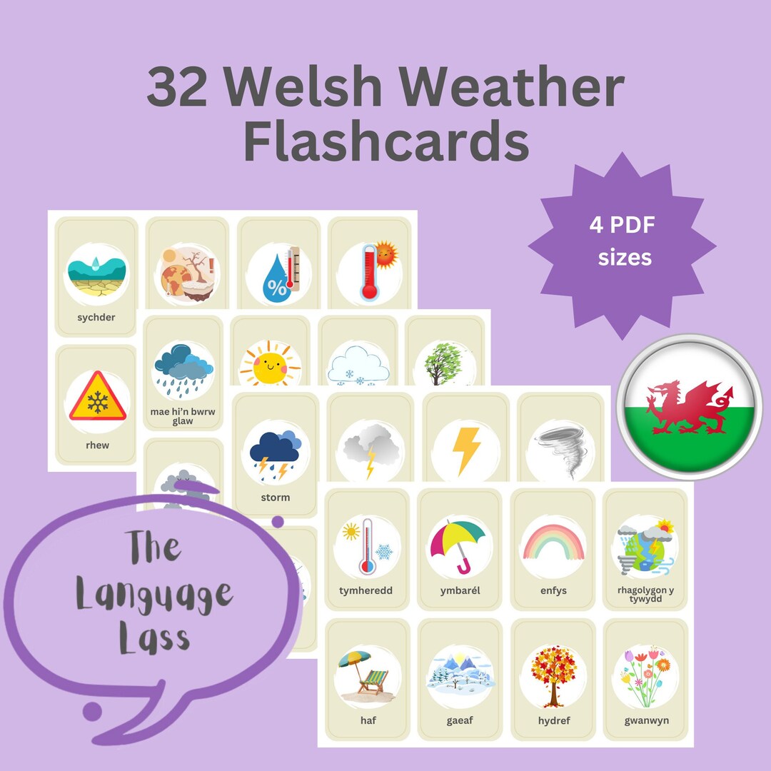 32 Welsh Weather Flashcards Welsh Flashcards Dysgu Cymraeg Etsy UK