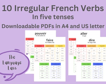 French Verb Conjugation Table: Top 10 Verbs, Grammar Flashcards (PDF)