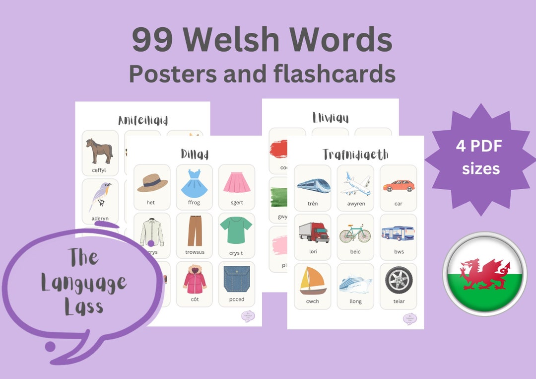 99 Welsh Words Welsh Vocabulary Posters and Flashcards Dysgu Cymraeg