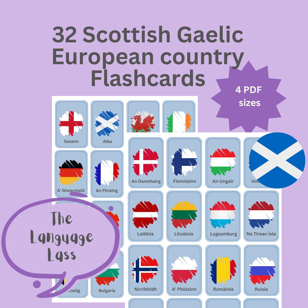 Scottish Gaelic Flashcards: European Countries, Bilingual Learning (PDF ...