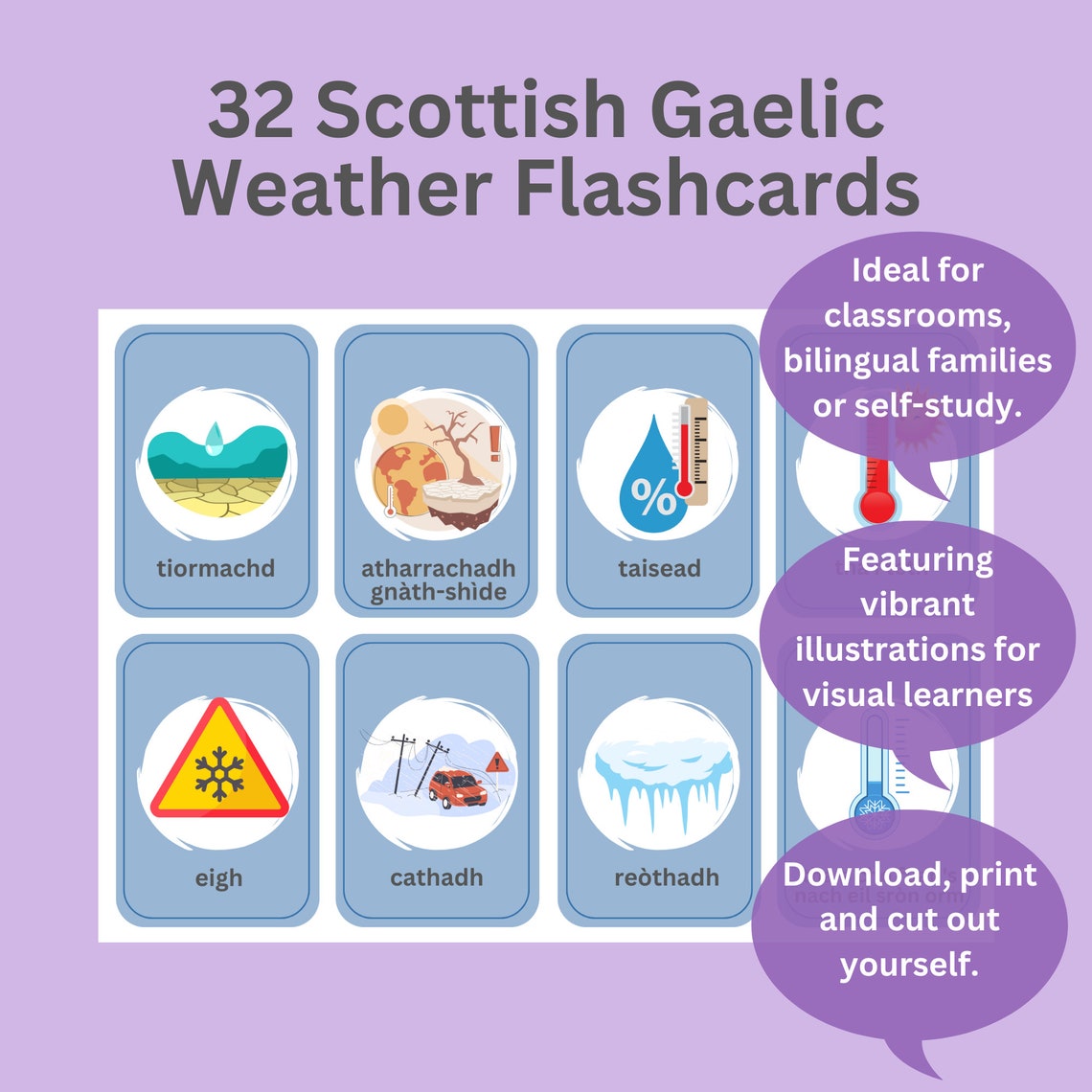 32 Scottish Gaelic Weather Flashcards | Learn Gàidhlig | Printable Gaelic Flashcards | Scottish ...